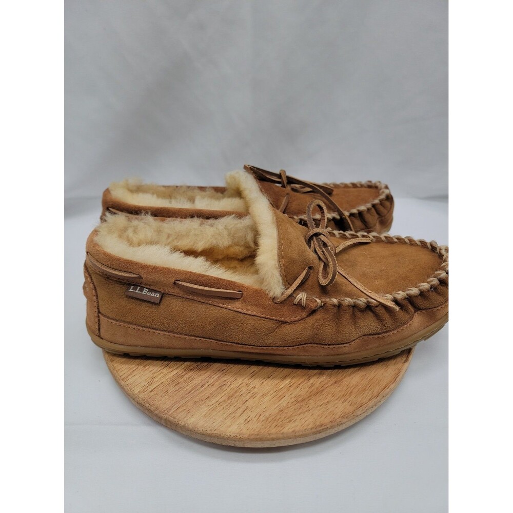 LL Bean Wicked Good Moccasins Slipper Womens 10M Brown Suede Leather & Shearling - Picture 4 of 8